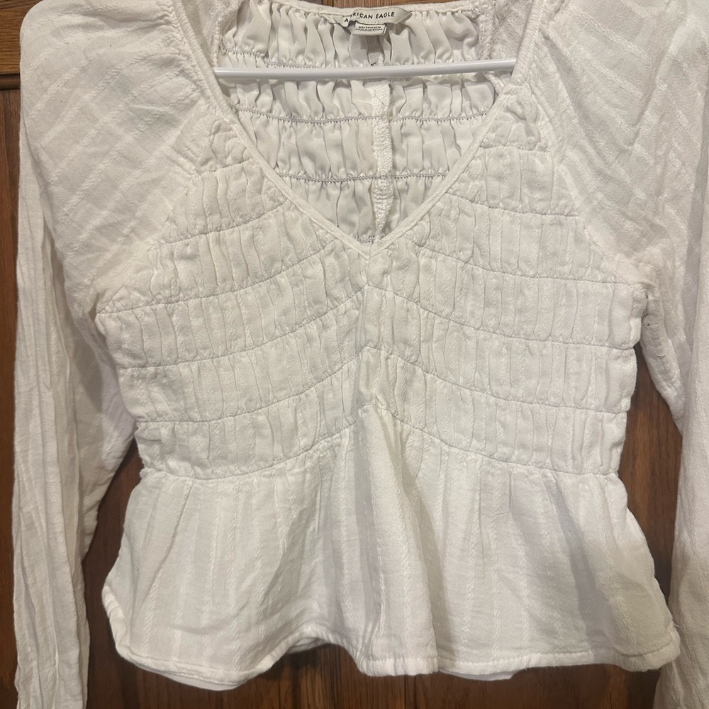 American Eagle Outfitters White Ruched Crop Top XS